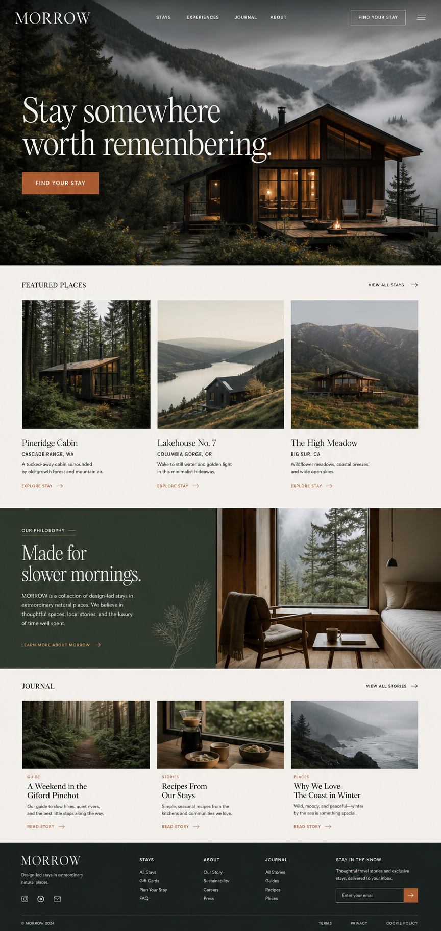 Morrow nature-stay website shown in a focused client review
