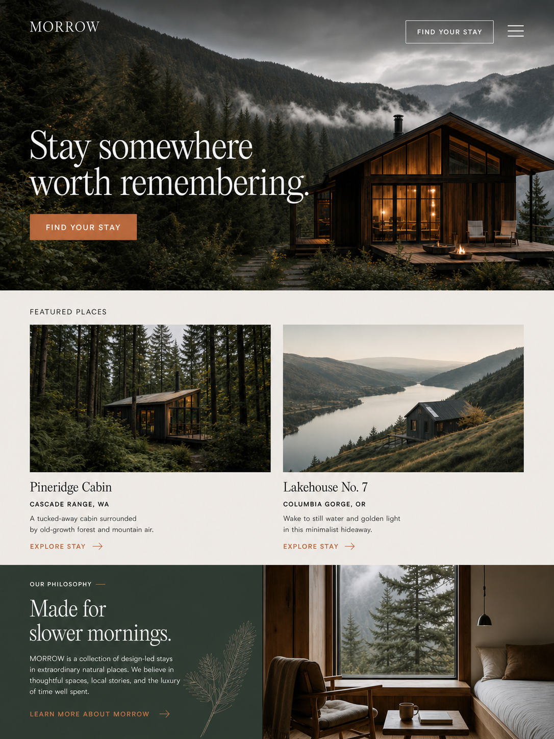 Morrow homepage with a dedicated tablet layout